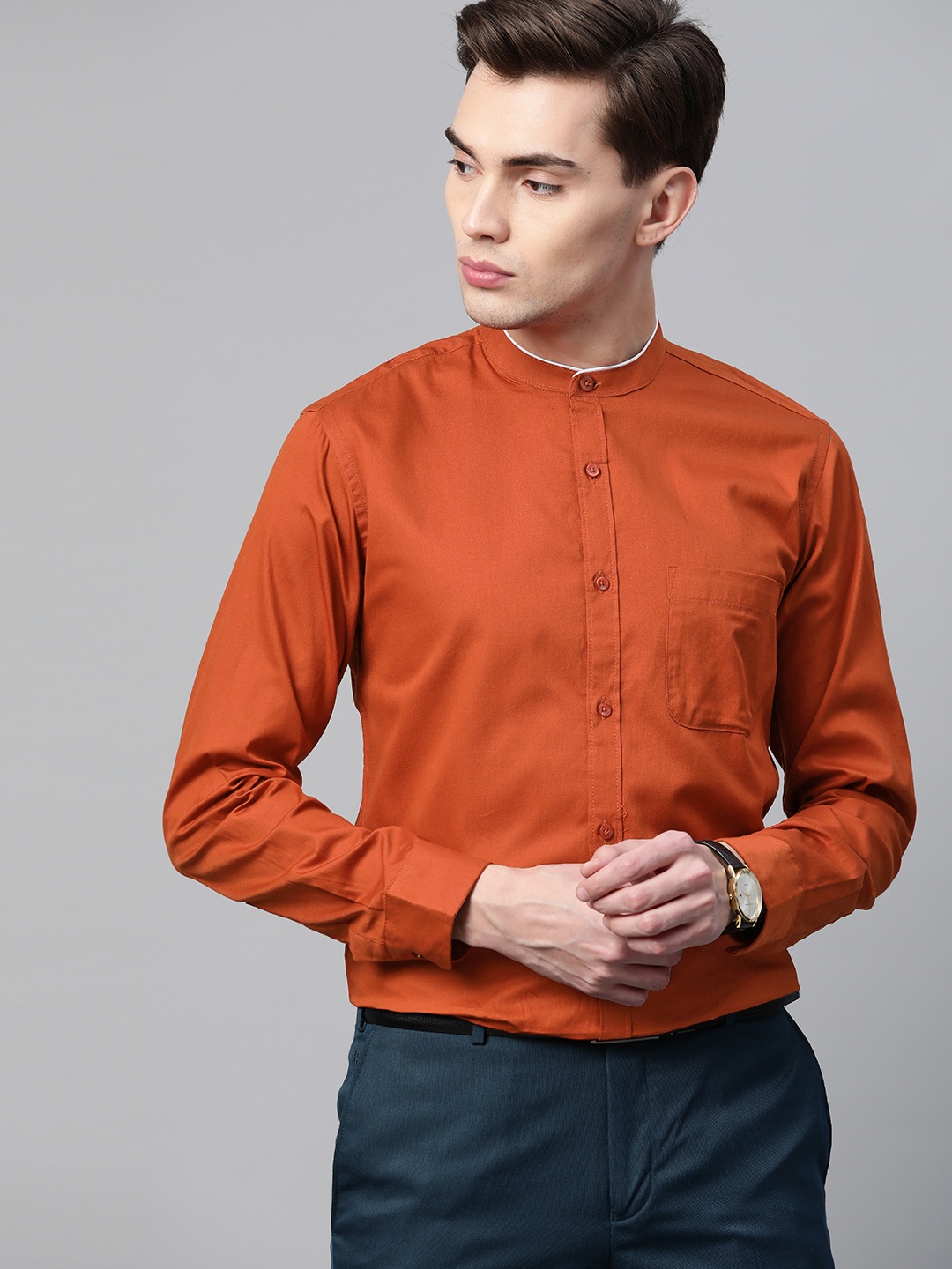 

DENNISON Men Rust Orange Smart Slim Fit Pure Cotton Formal Shirt