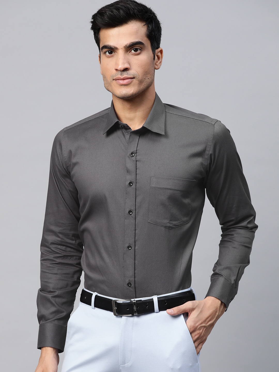 

DENNISON Men Charcoal Grey Smart Slim Fit Formal Shirt