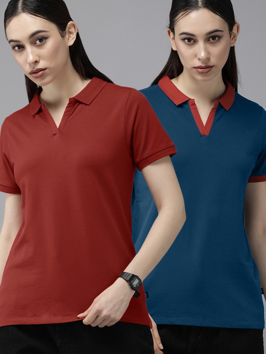 

Roadster Women Pack Of 2 Pure Cotton T-shirts, Red