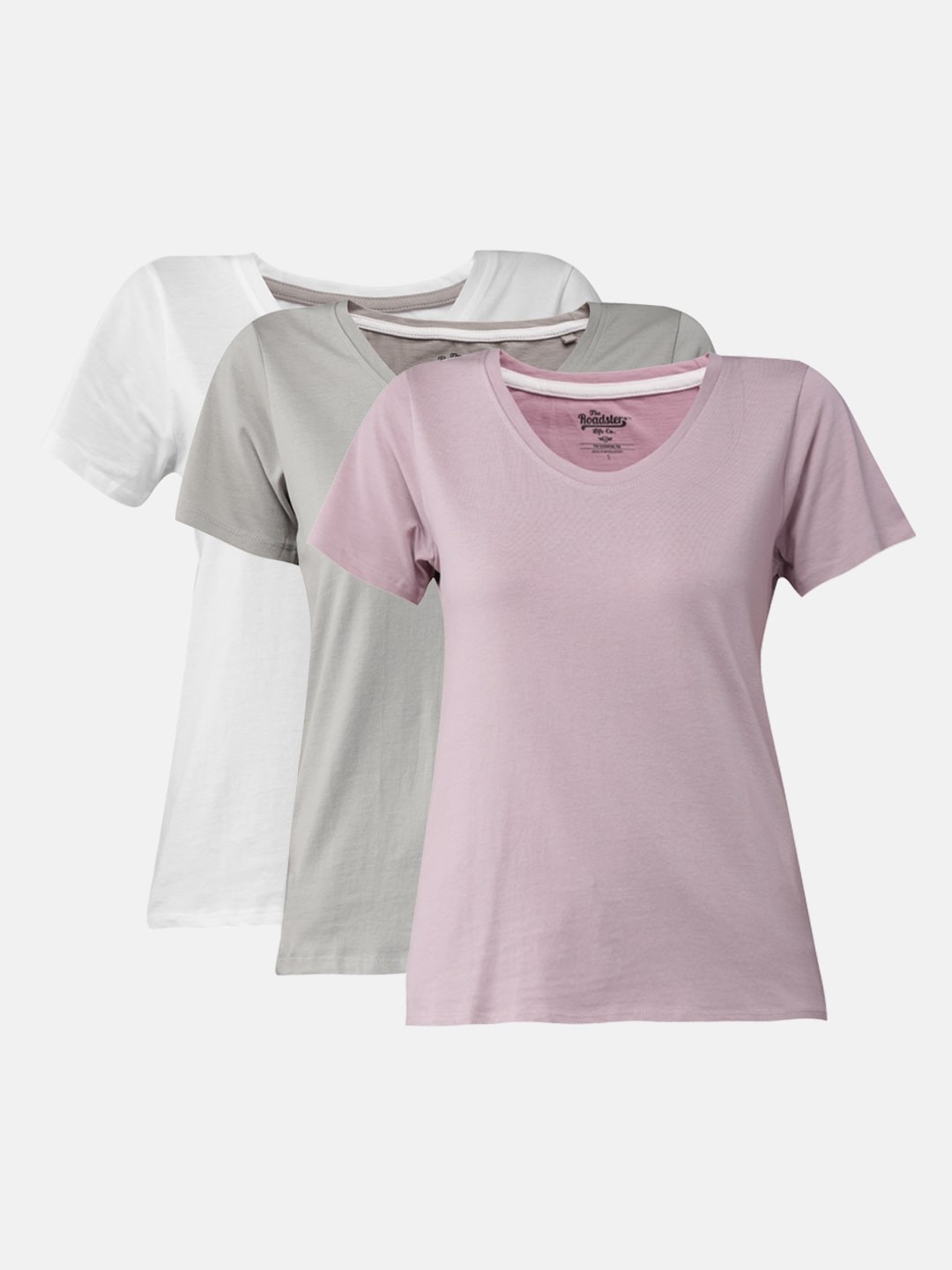 

Roadster Women Pack of 3 Pure Cotton T-shirts, Lavender
