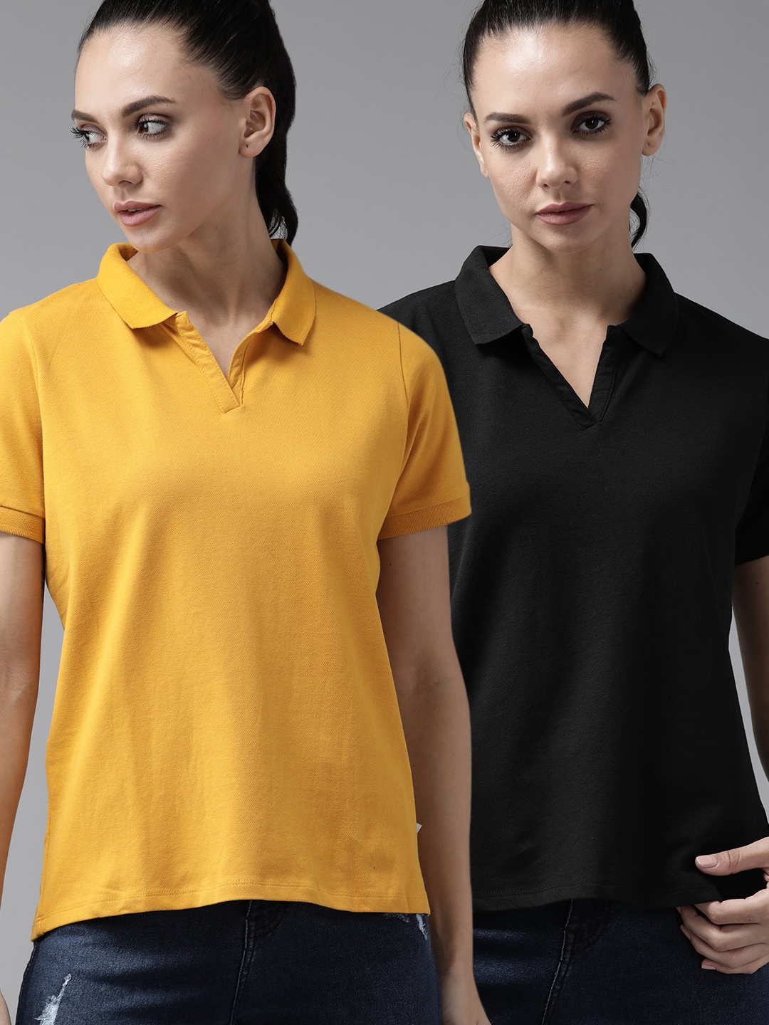

Roadster Pack of 2 Solid Born to Roam Regular Tops, Mustard