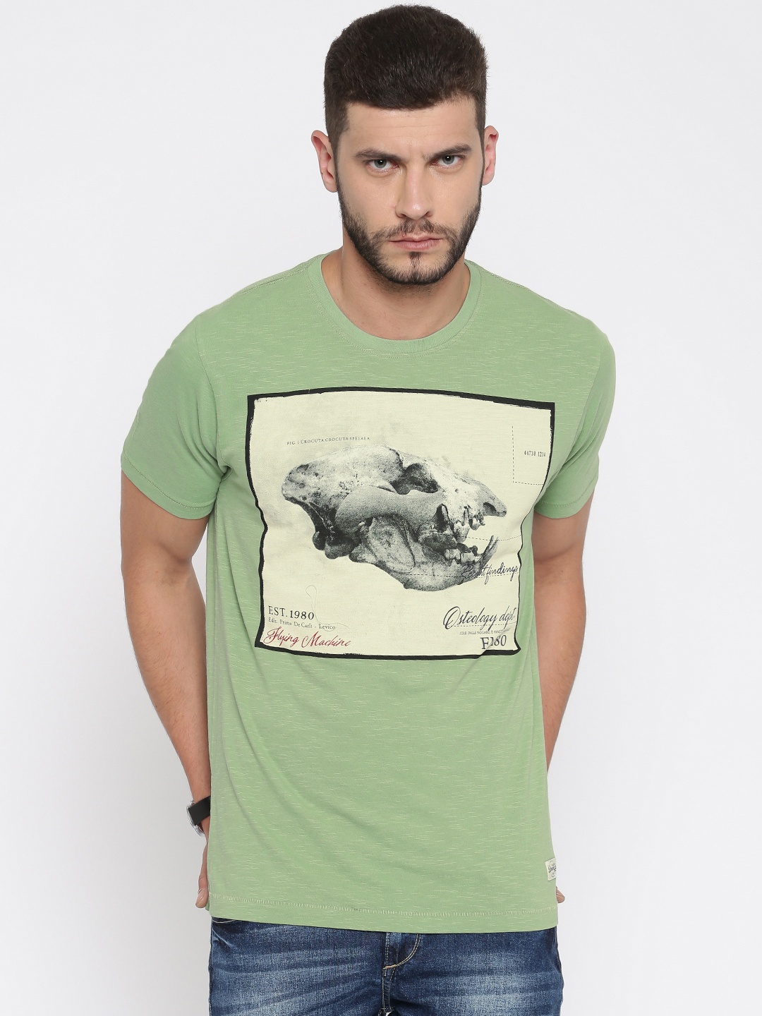 

Flying Machine Green Printed Pure Cotton T-shirt