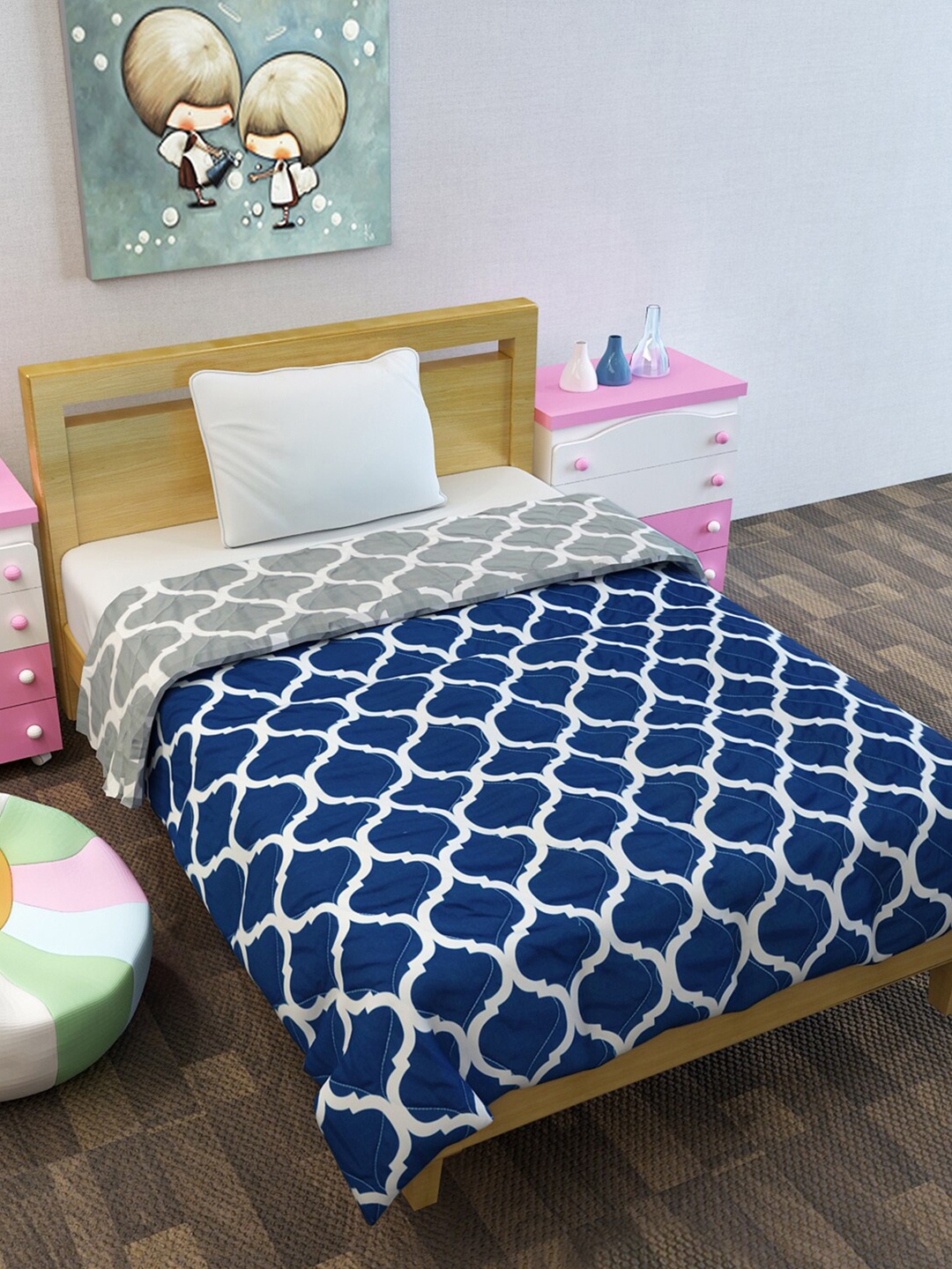 

Divine Casa Navy Blue & White Geometric Mild Winter 110 GSM Kids Bed Comforter