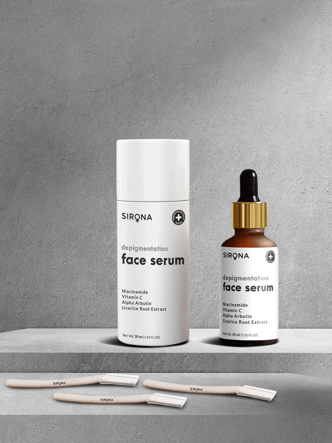

Sirona Women Depigmentation Face Serum with 3 Face Razor 30 ml, White