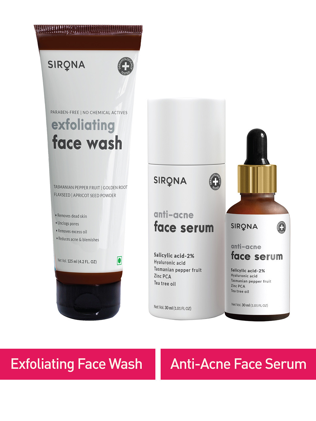 

Sirona Women Anti Acne Face Serum with Exfoliating Face Wash 155 ml, White
