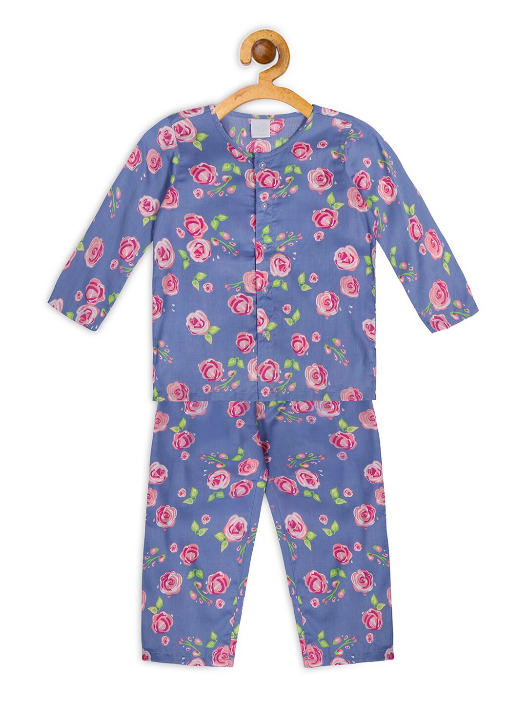 

Nigh Nigh Girls Blue & Pink Printed Sustainable Night Suit