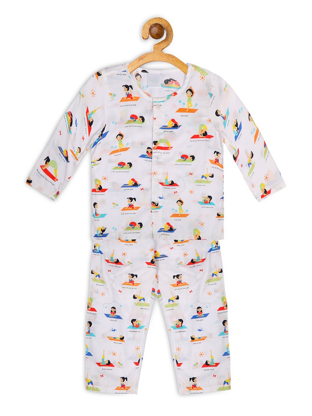 

Nigh Nigh Boys White & Orange Printed Pure Cotton Sustainable Night Suit