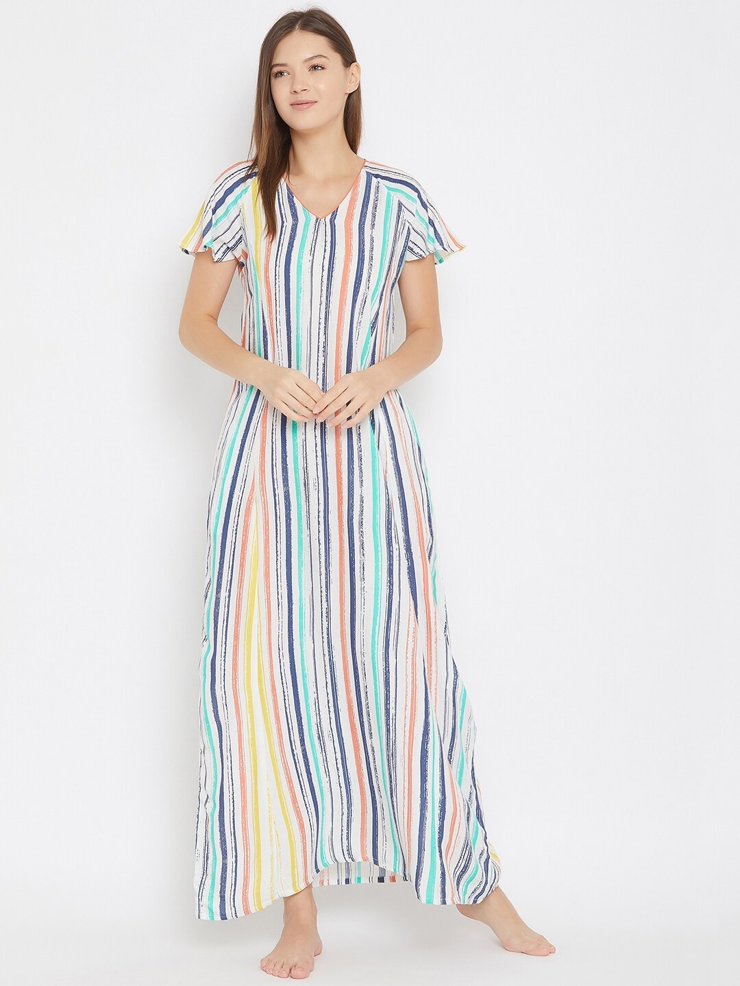 

The Kaftan Company White & Blue Striped Nightdress