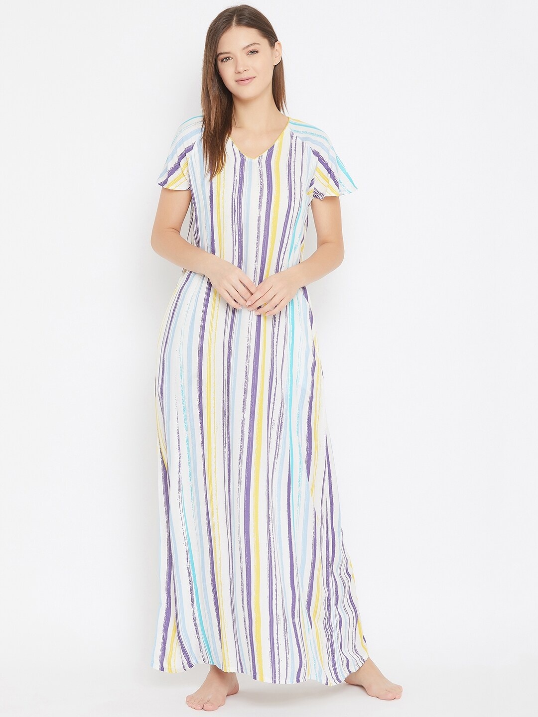 

The Kaftan Company White & Purple Striped Nightdress