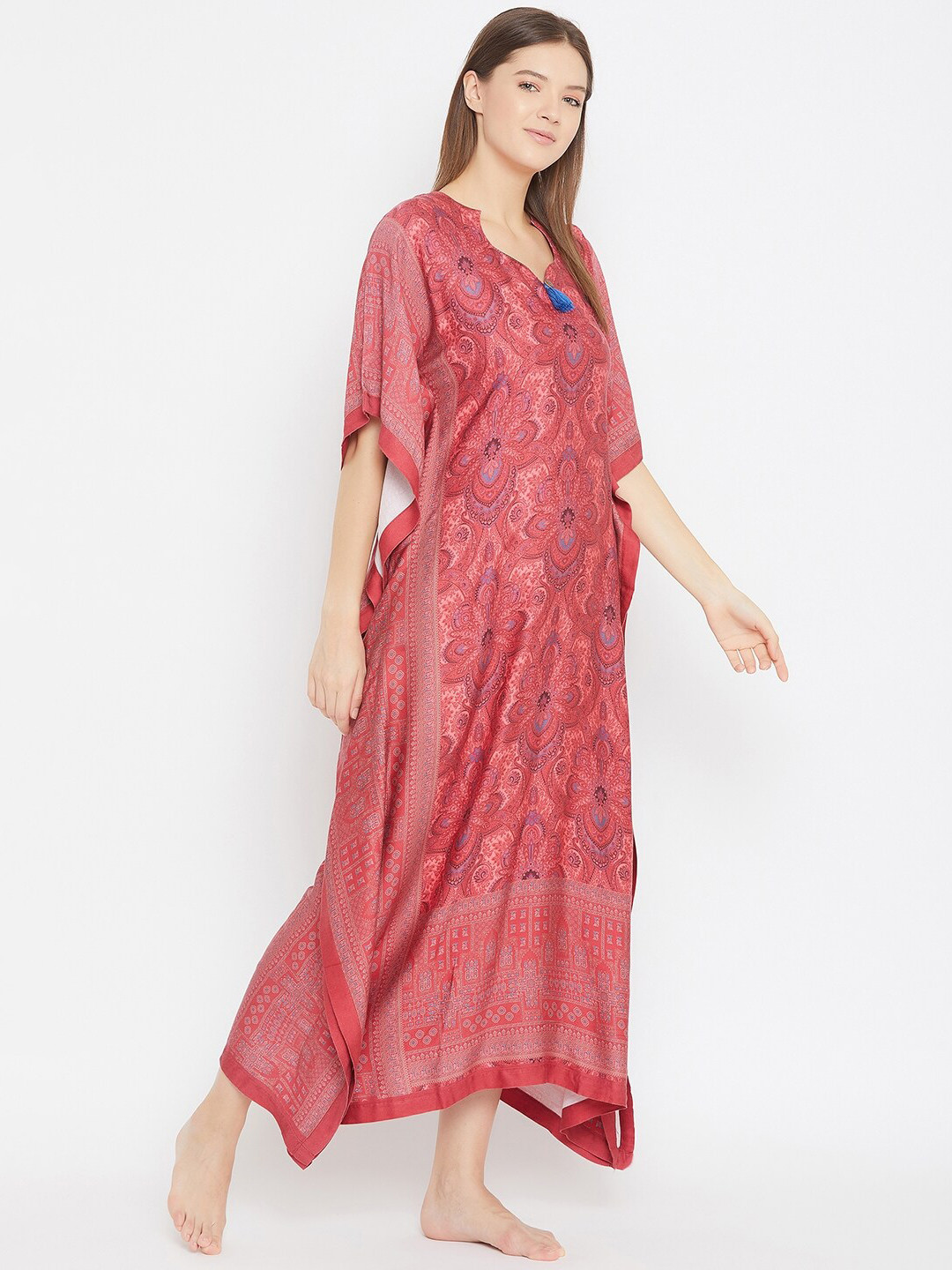 

The Kaftan Company Maroon Printed Kaftan Nightdress