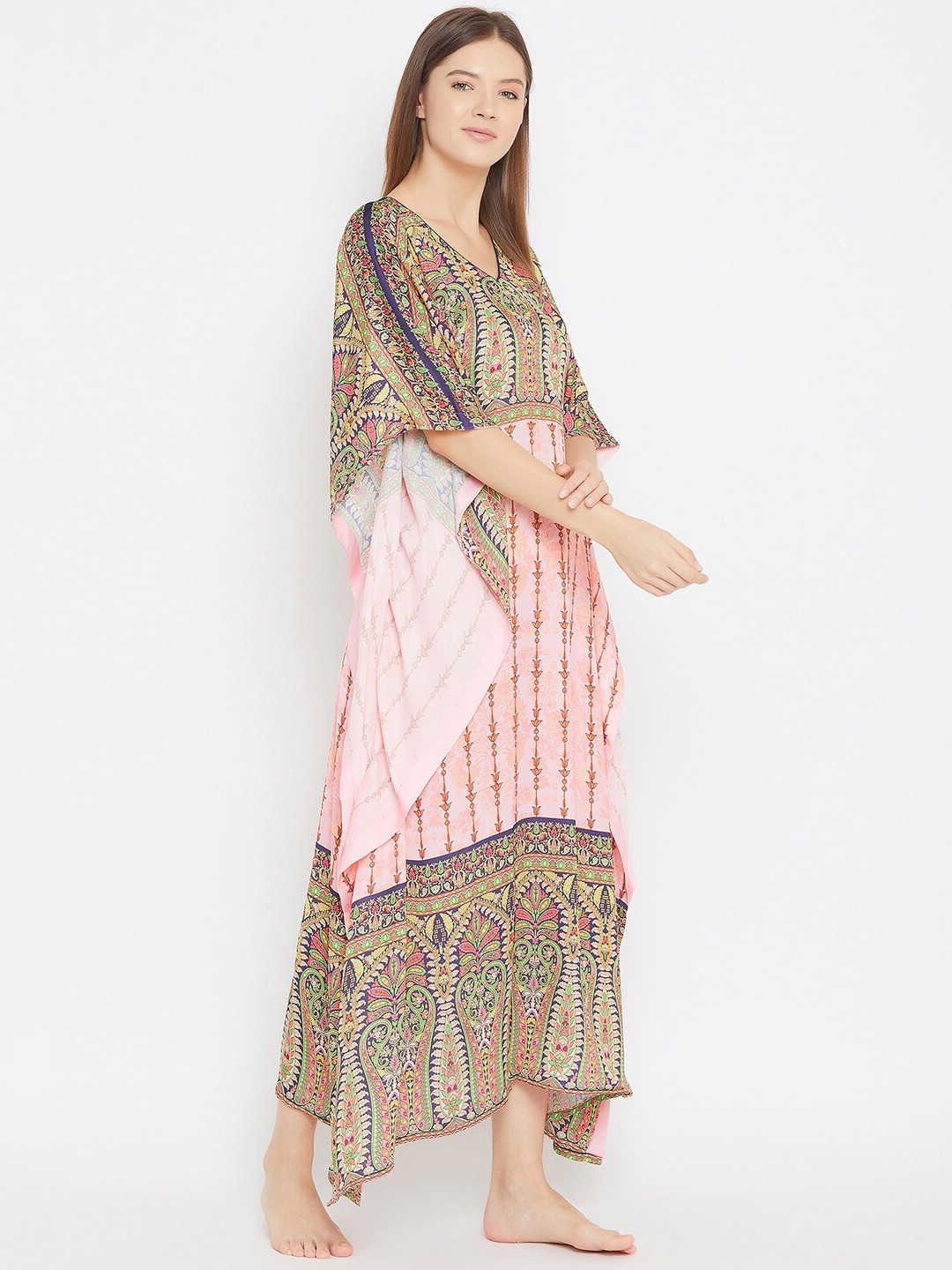 

The Kaftan Company Pink & Green Printed Kaftan Nightdress