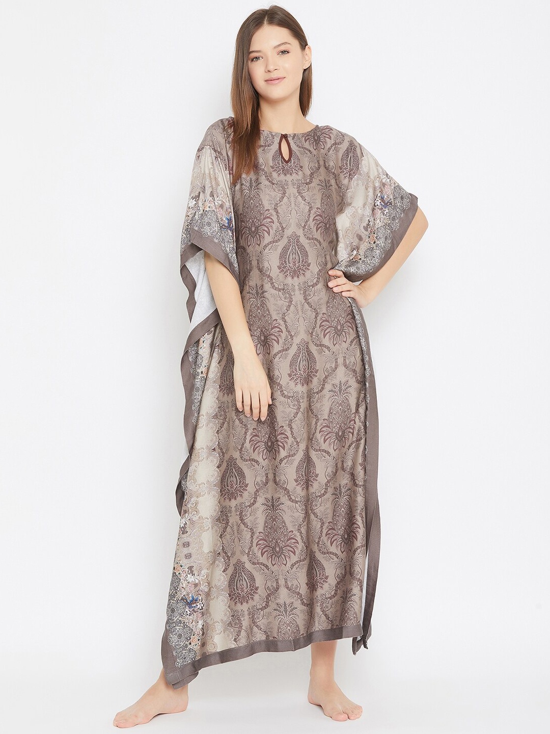 

The Kaftan Company Brown Printed Kaftan Nightdress