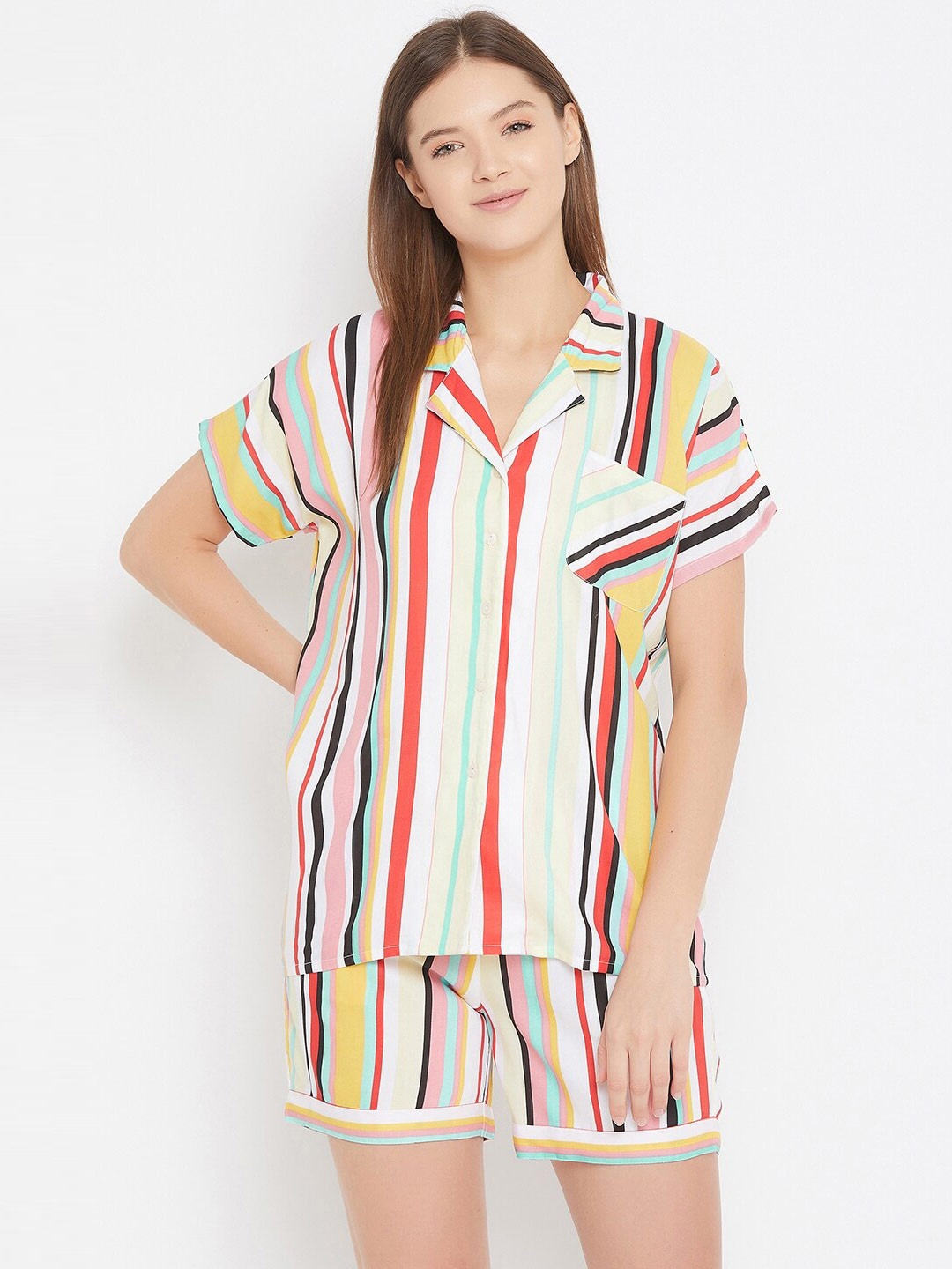 

The Kaftan Company Women Multicoloured Striped Night Suit, Multi