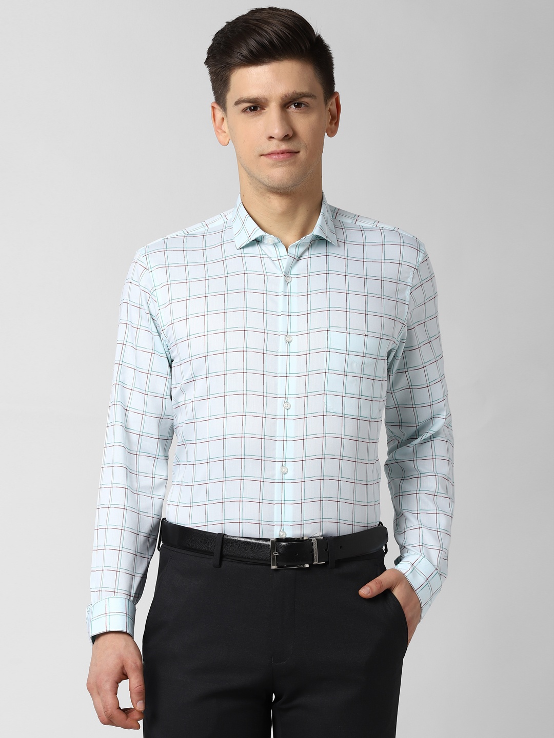 

Peter England Men Blue Checked Formal Shirt