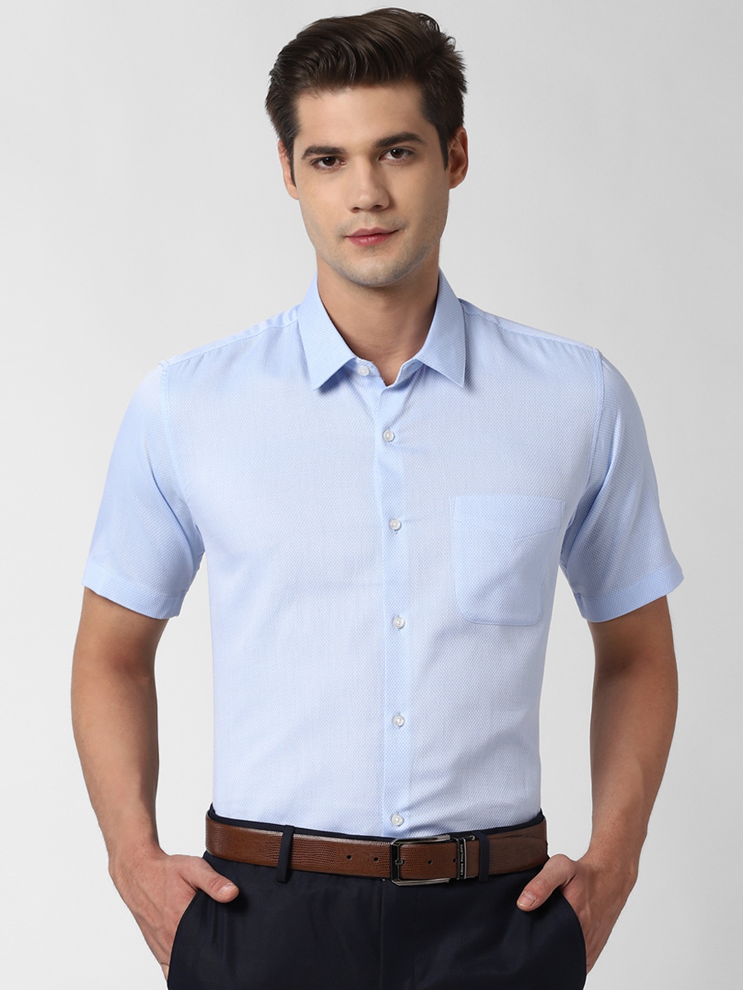 

Peter England Men Blue Self Design Formal Shirt