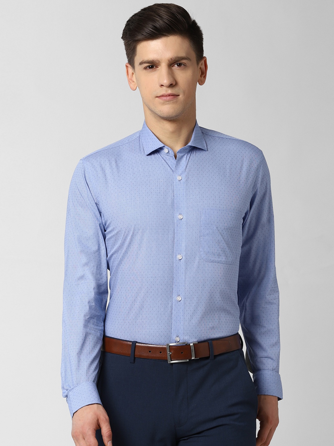 

Peter England Men Blue Slim Fit Self Design Formal Shirt