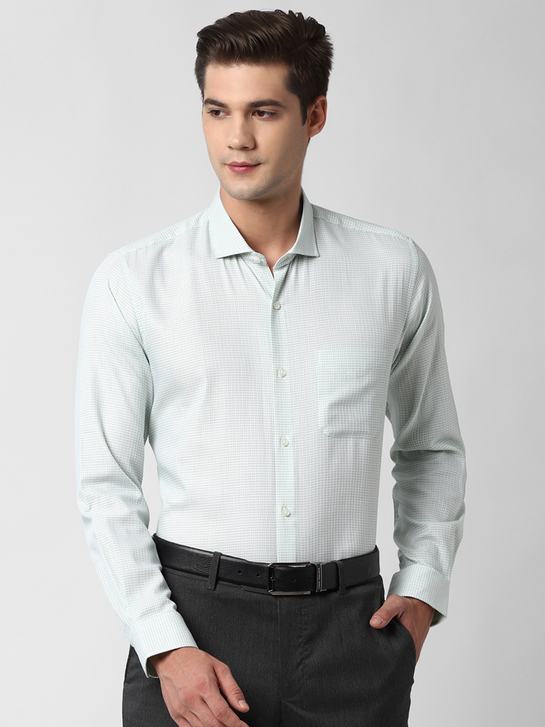 

Peter England Men Green Grid Tattersall Checks Checked Formal Shirt