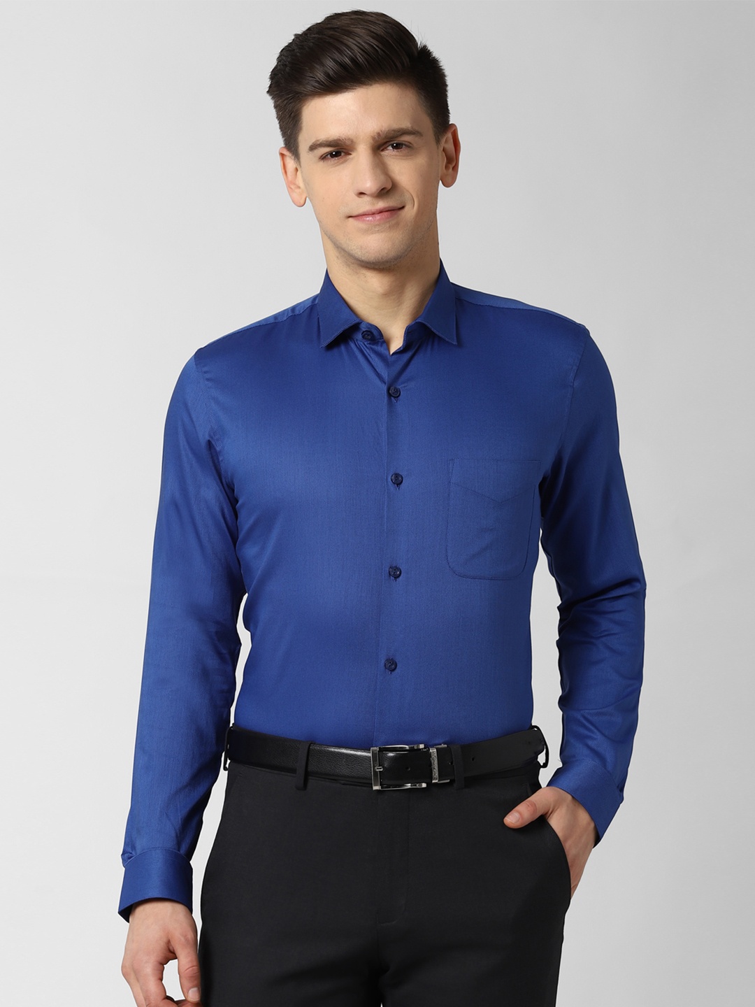 

Peter England Men Blue Slim Fit Self Design Formal Shirt