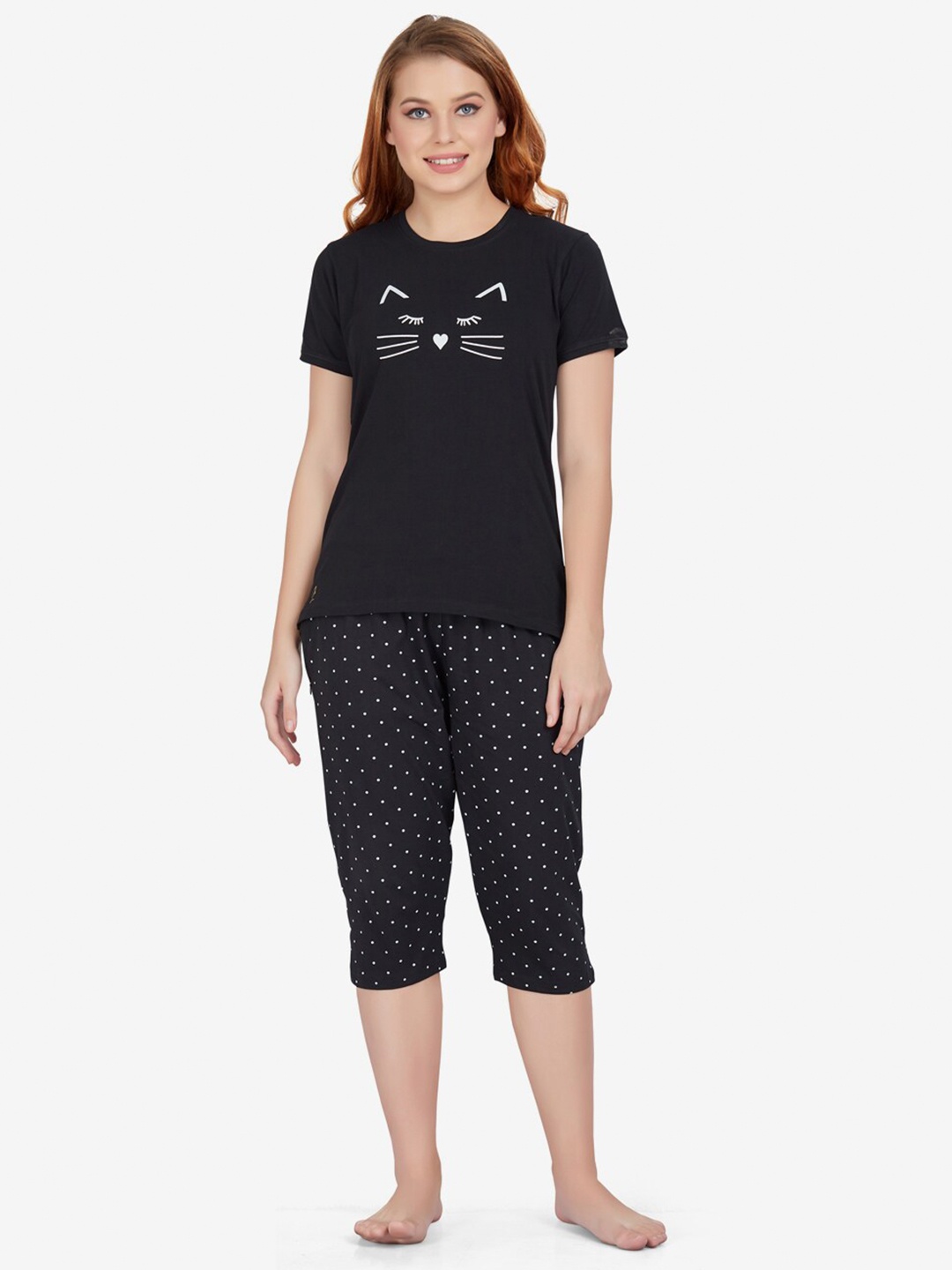 

Lenissa Women Black & White Printed Night suit