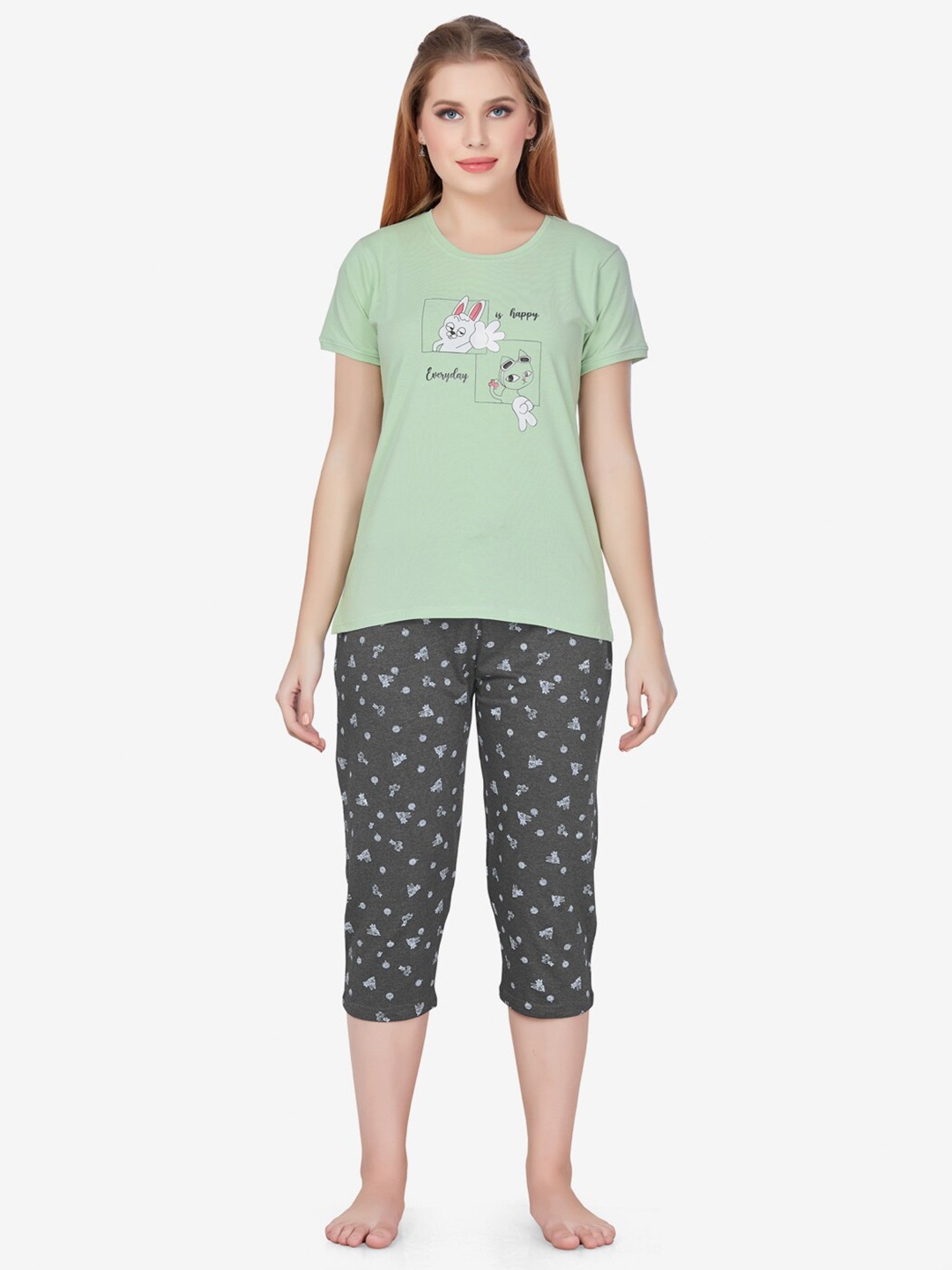

Lenissa Women Green & Grey Printed Night Suit