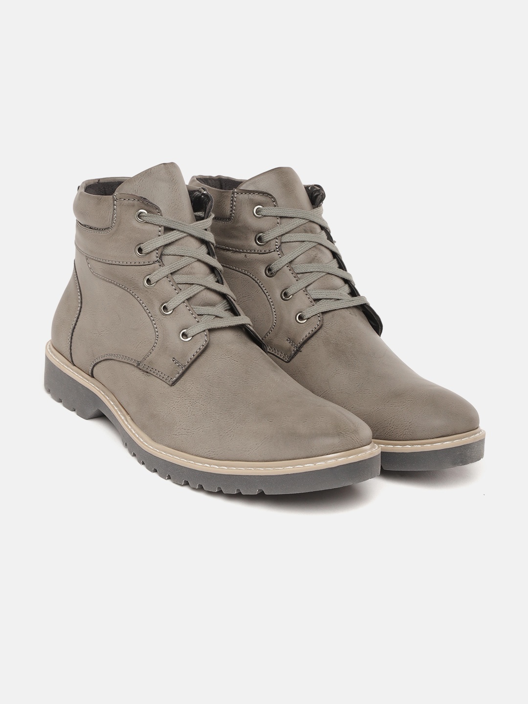 

Roadster Men Grey Solid Mid-Top Flat Boots