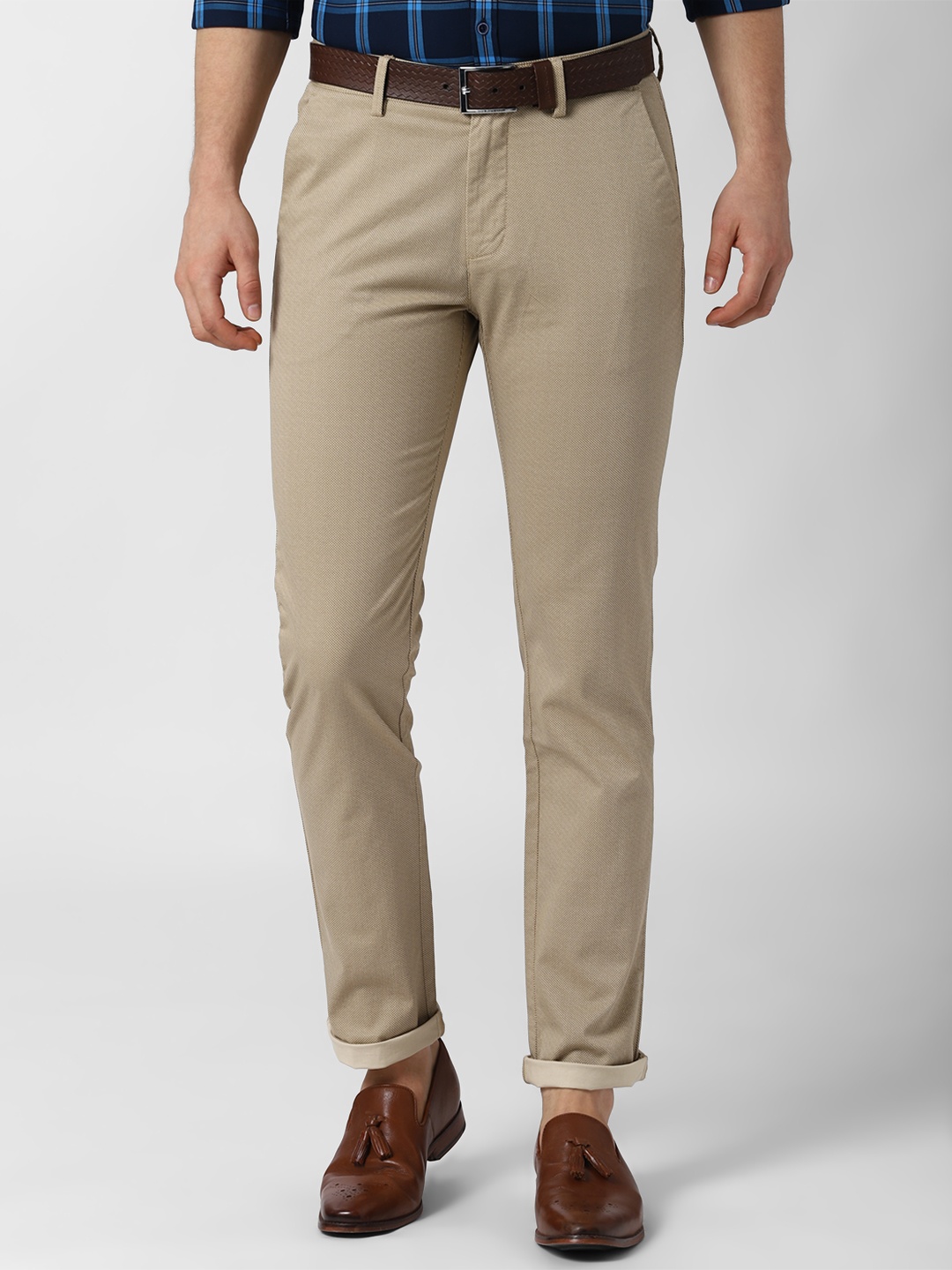 

Peter England Casuals Men Beige Printed Slim Fit Regular Trousers