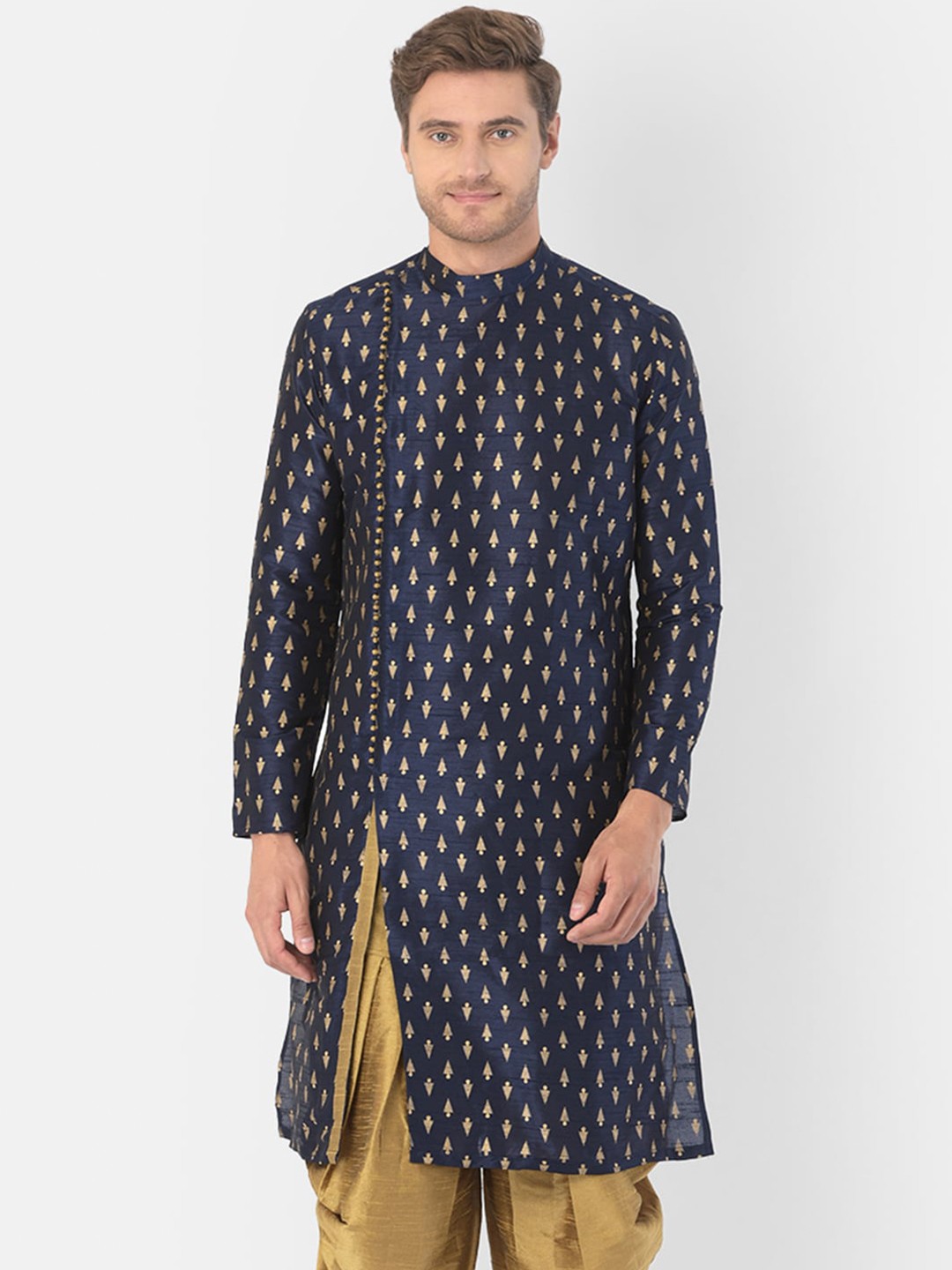 

DEYANN Men Navy Blue Ethnic Motifs Printed Kurta