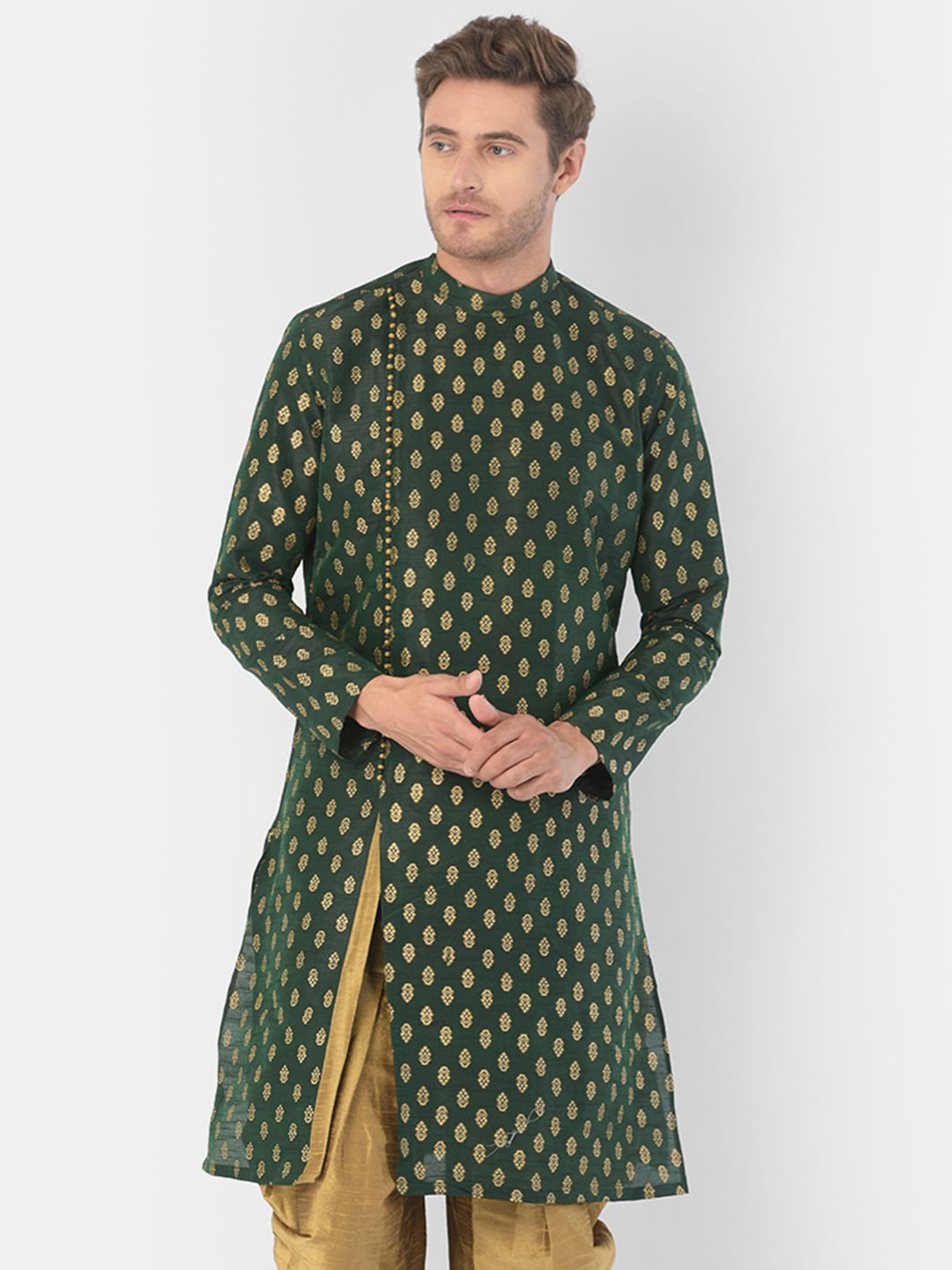 

DEYANN Men Green Woven Design Kurta