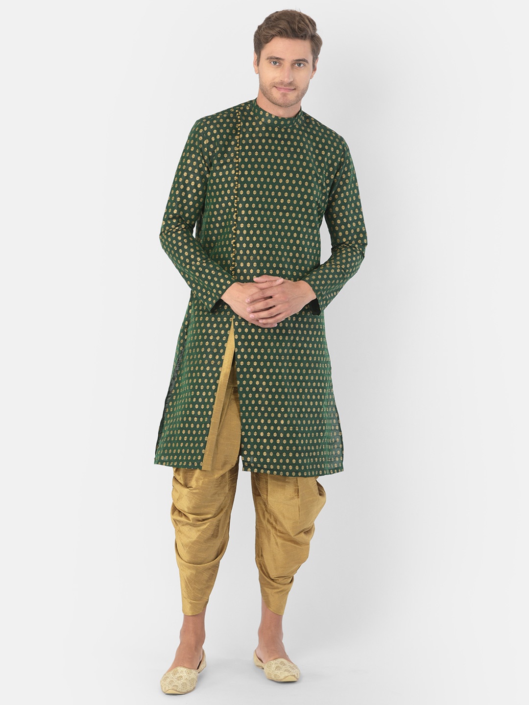 

DEYANN Men Green Floral Printed Kurta