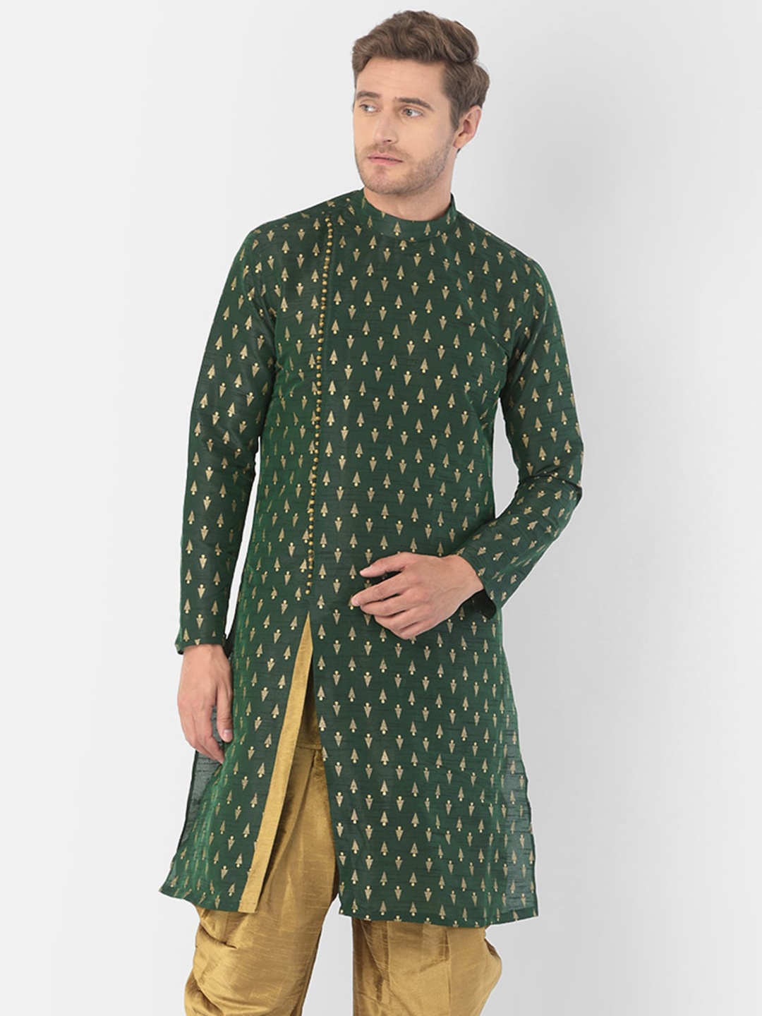 

DEYANN Men Green Geometric Printed Kurta