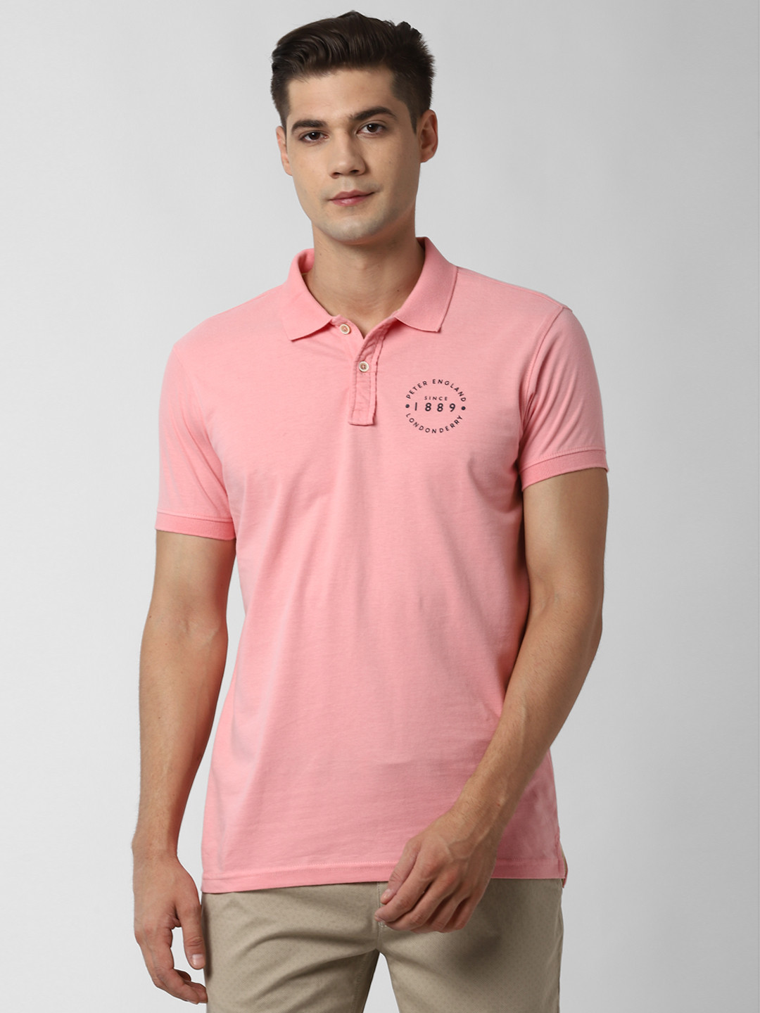 

Peter England Casuals Men Pink Polo Collar T-shirt