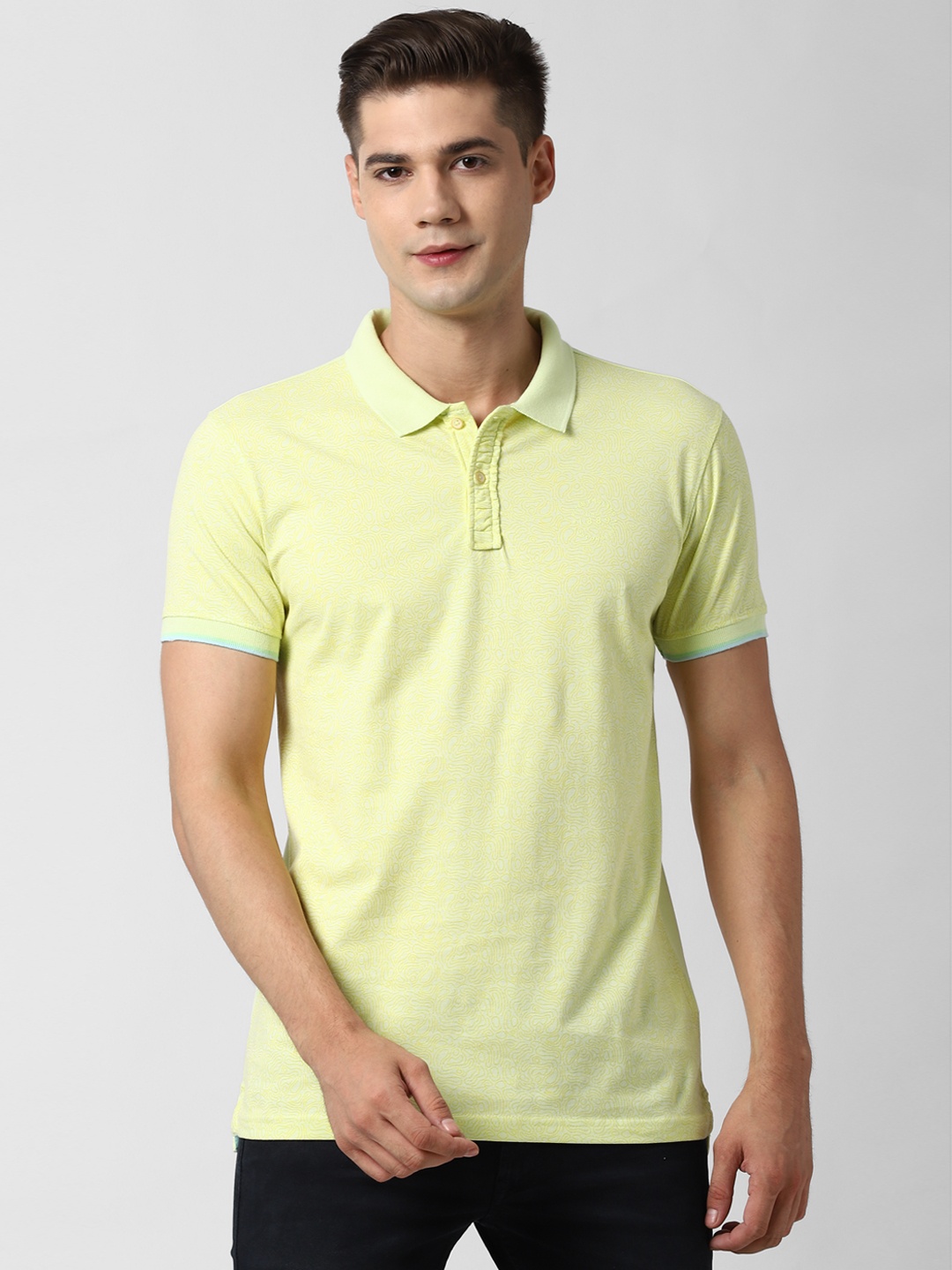 

Peter England Casuals Men Yellow Printed Polo Collar T-shirt