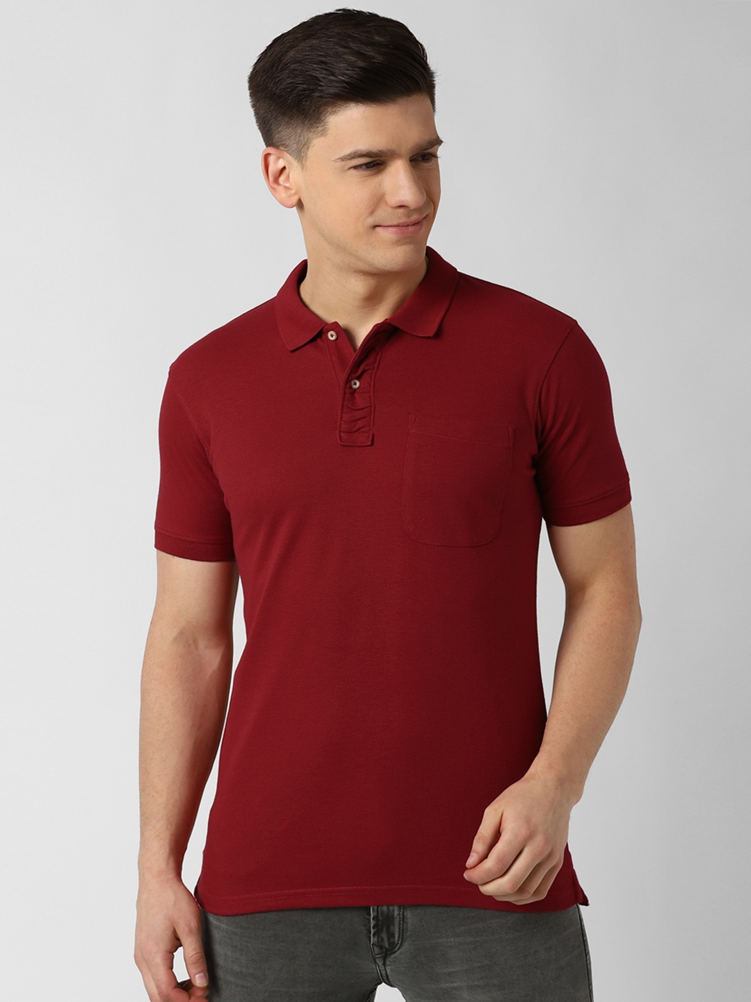

Peter England Casuals Men Rust Red Polo Collar T-shirt