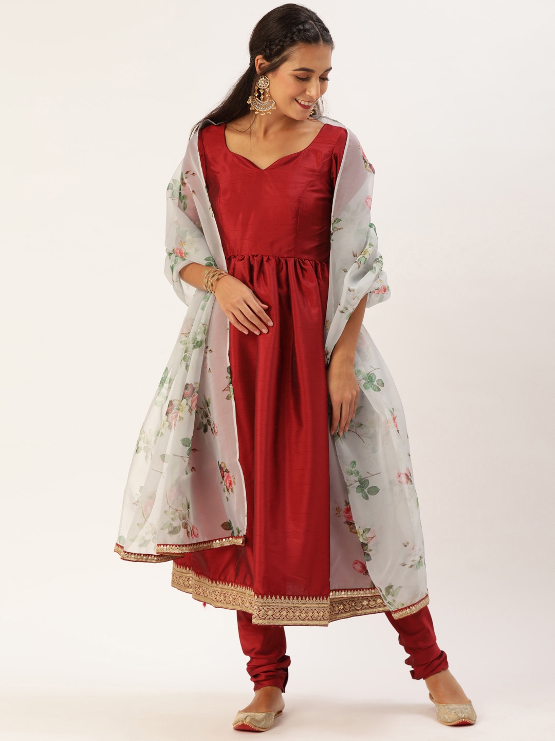 

Ethnovog Women Maroon Made to Measure Kurta with Churidar With Dupatta