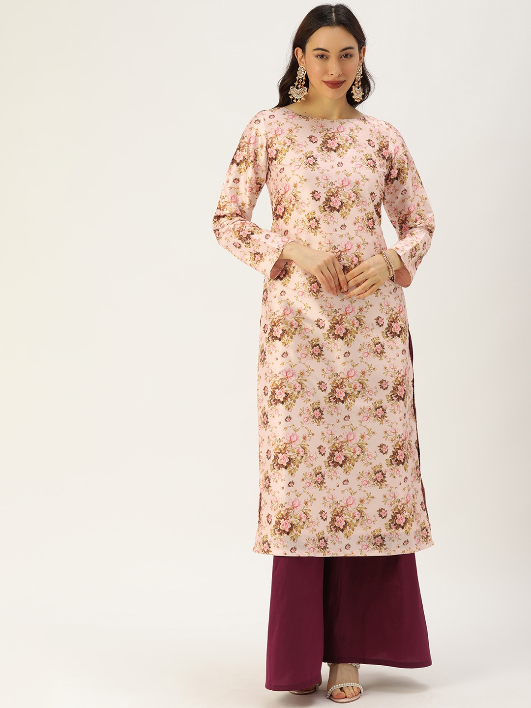 

Ethnovog Women Pink Floral Printed Made To Measure Kurta with Palazzos