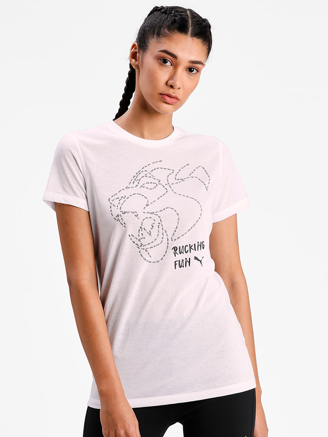 

Puma Women Pink & Black Performance Running Graphic SS TEE W
