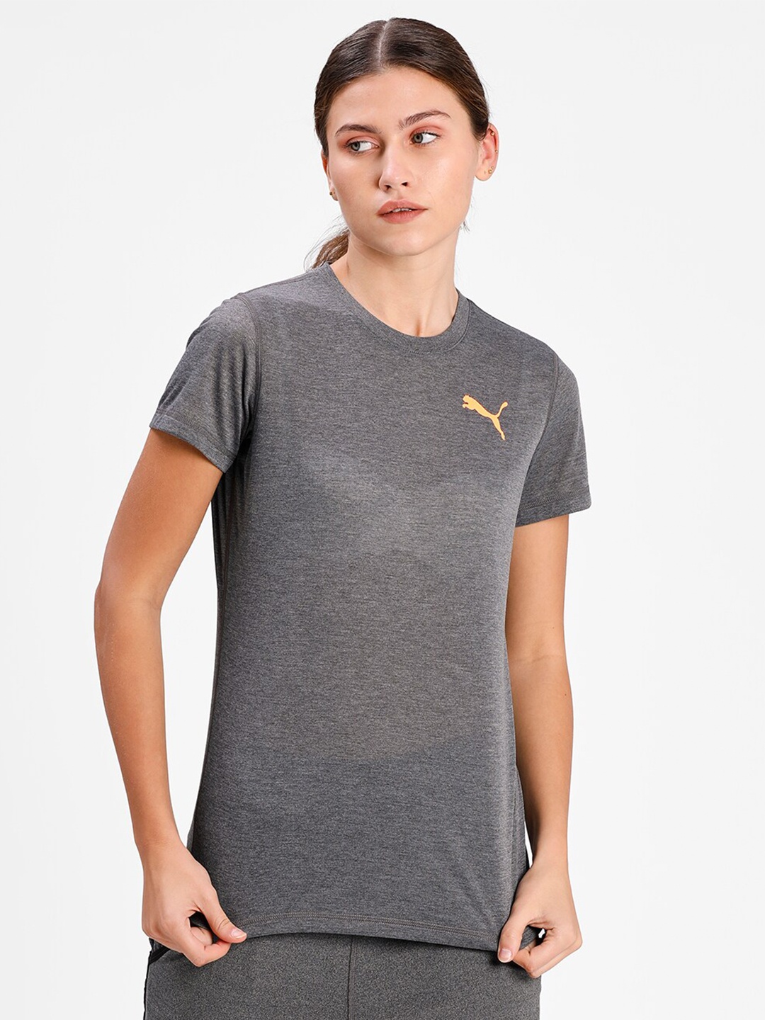 

Puma Women Grey Melange Performance Running Graphic SS TEE W