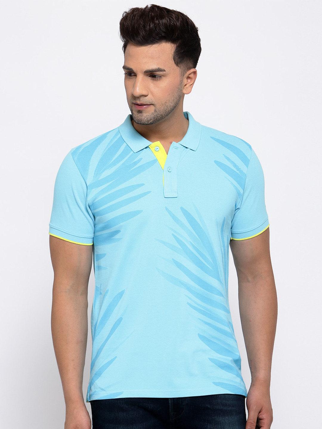 

Pepe Jeans Men Blue Printed Polo Collar T-shirt