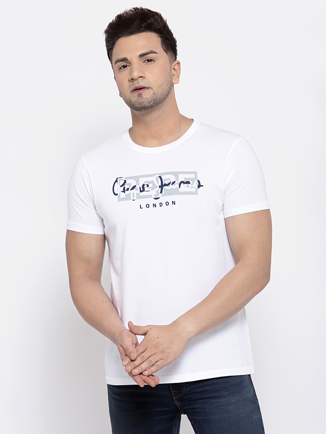 

Pepe Jeans Men White Printed Round Neck T-shirt