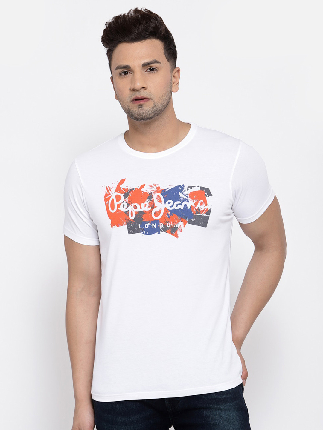 

Pepe Jeans Men White Printed Round Neck T-shirt