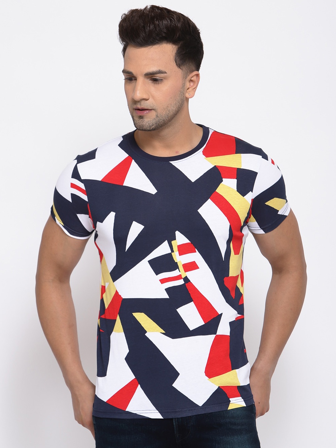 

Pepe Jeans Men Navy Blue & White Printed Round Neck T-shirt