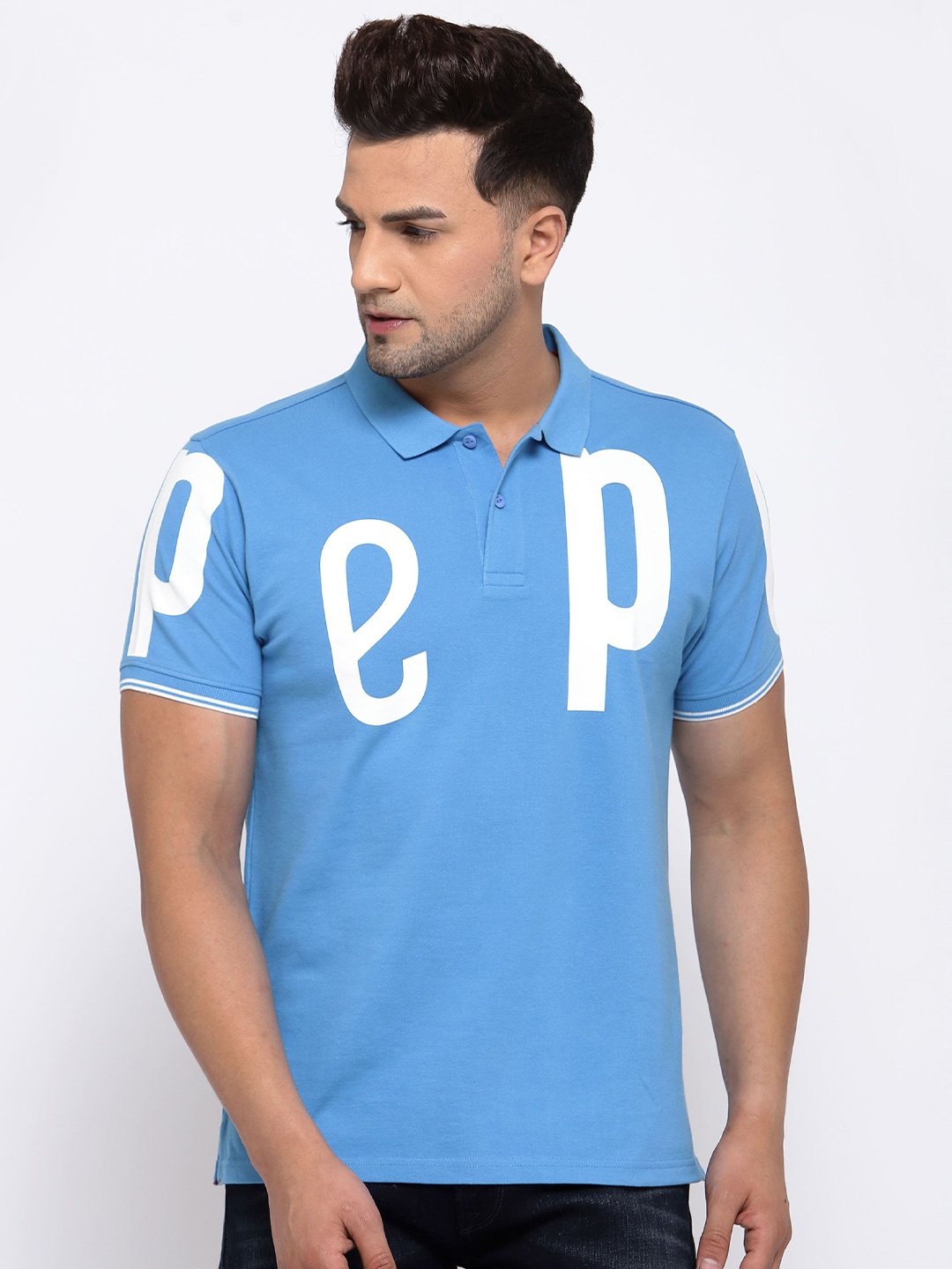 

Pepe Jeans Men Blue Printed Polo Collar T-shirt