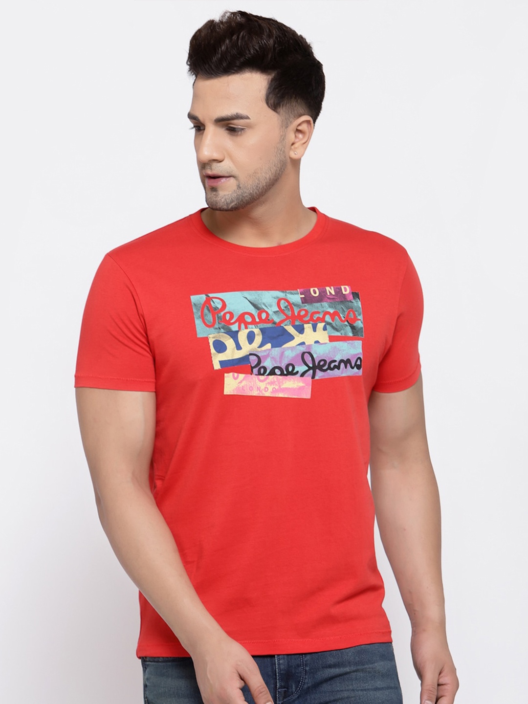 

Pepe Jeans Men Red Printed Round Neck T-shirt