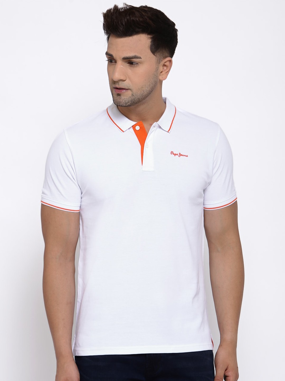 

Pepe Jeans Men White Solid Polo Collar T-shirt