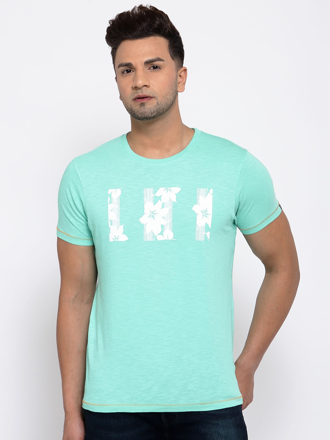 

Pepe Jeans Men Sea Green Printed Round Neck T-shirt