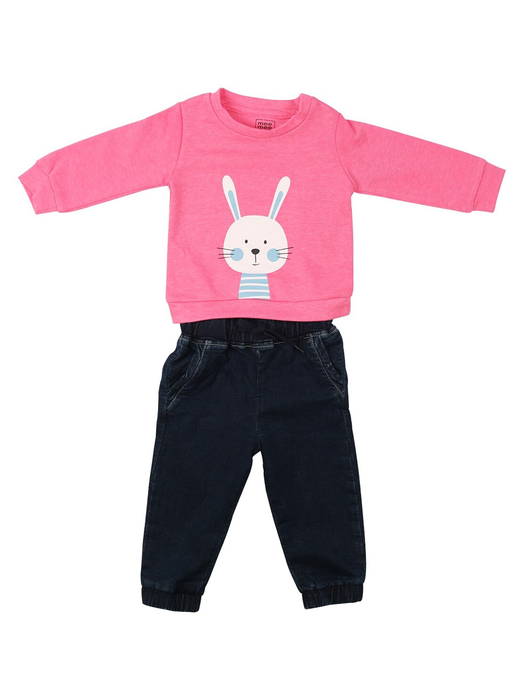 

MeeMee Girls Pink & Black Printed T-shirt with Trousers