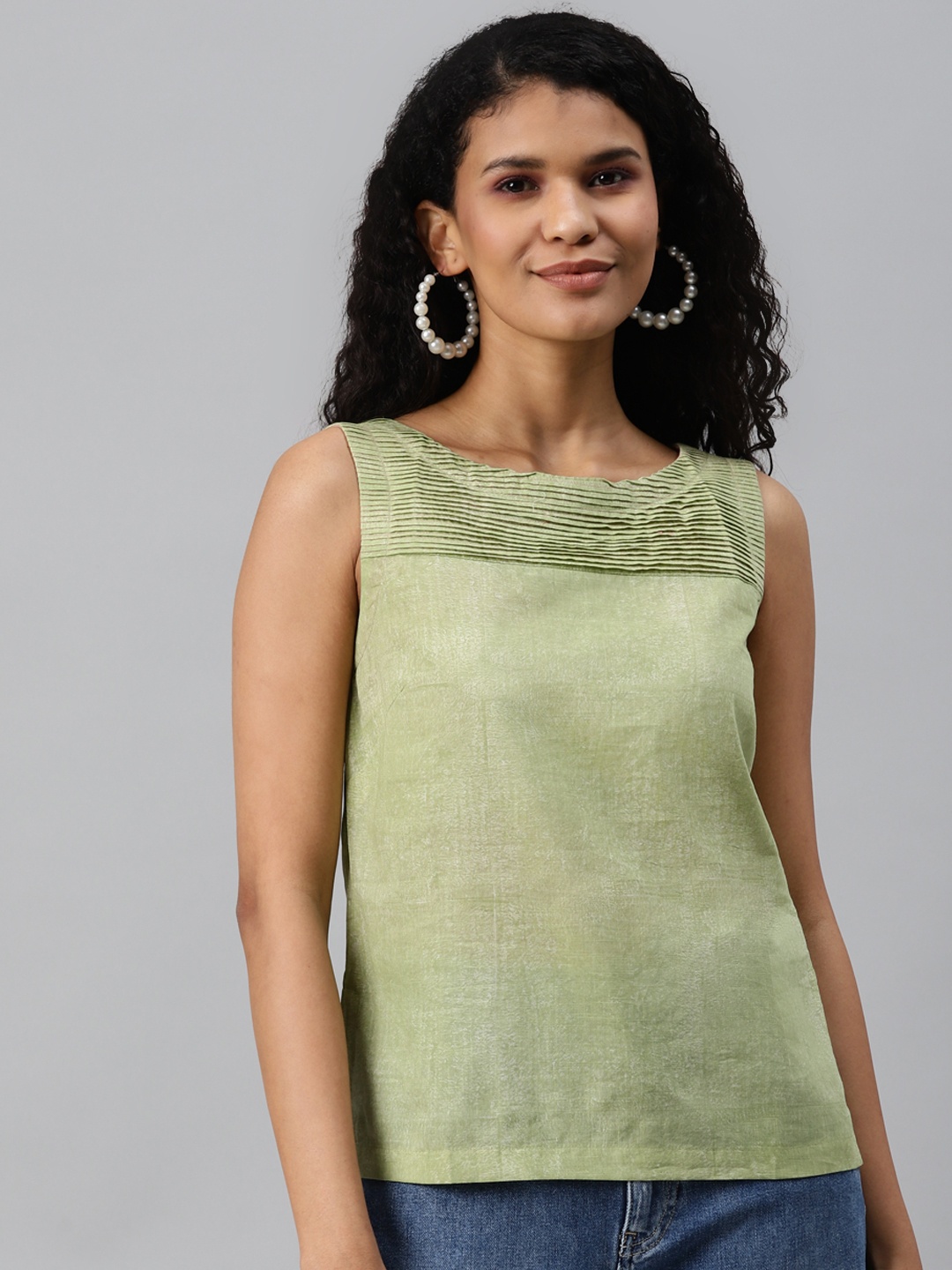 

Fabindia Green Tie and Dye Regular Top
