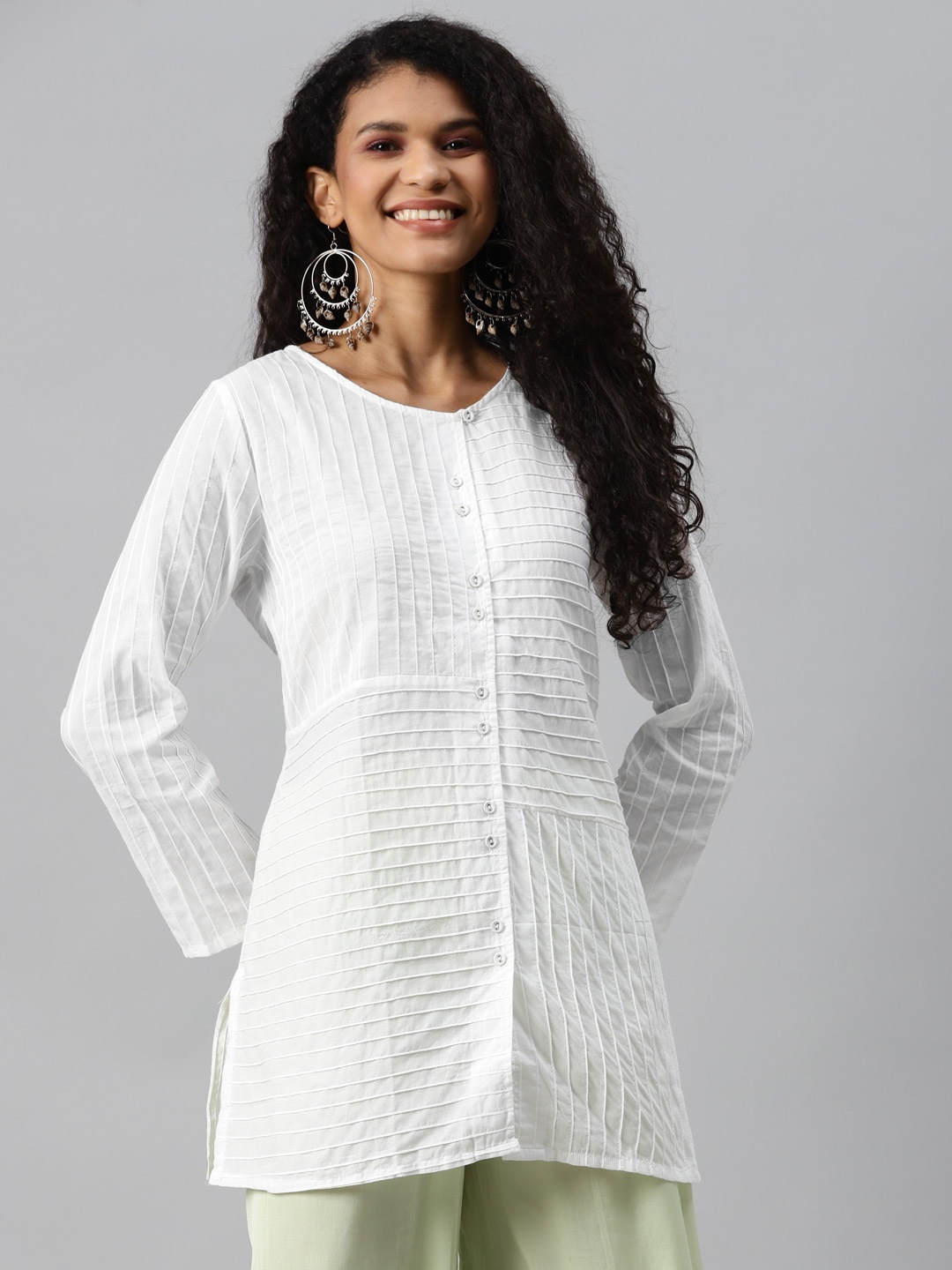 

Fabindia White Cotton Mull Pintuck Tunic