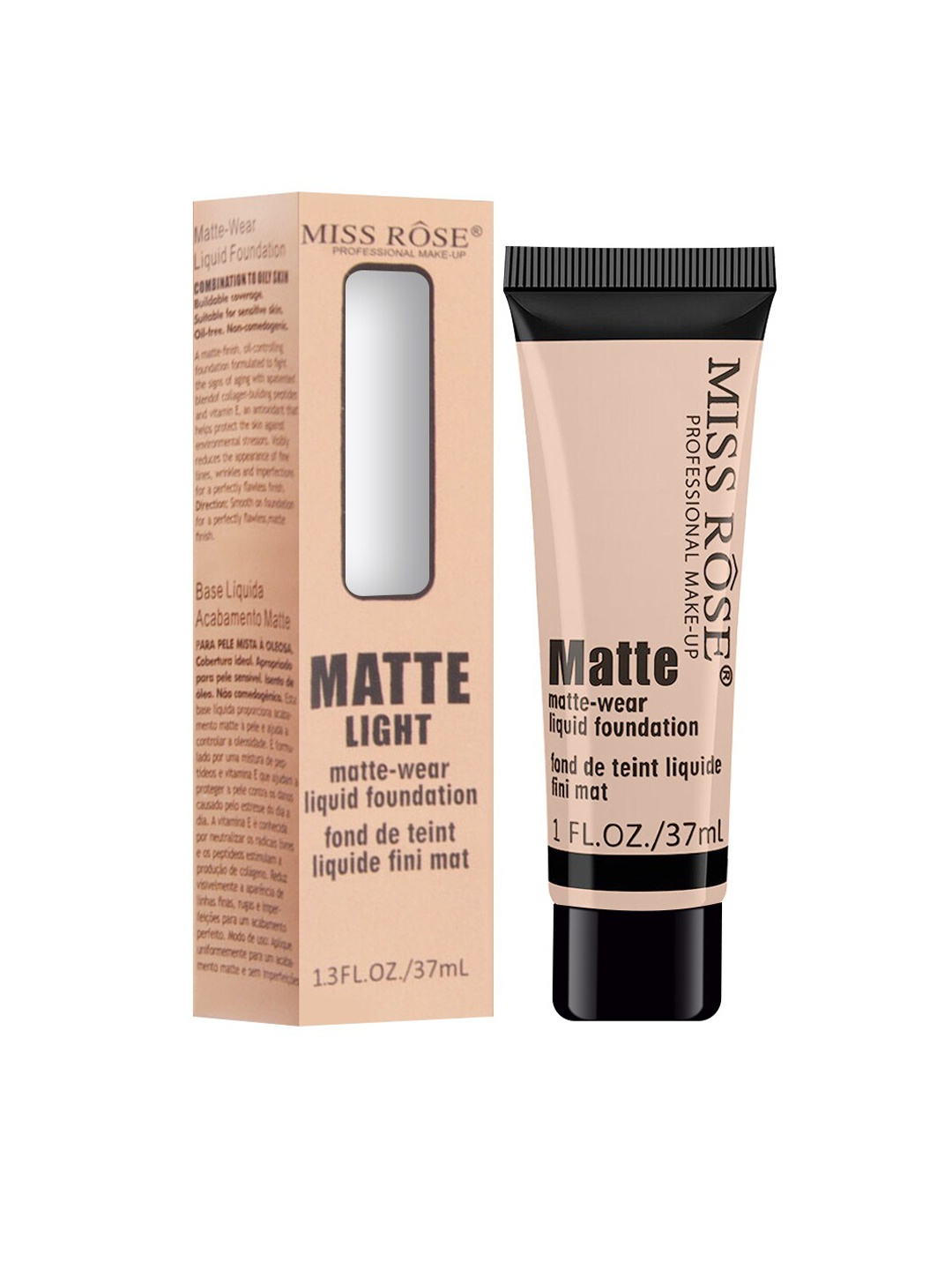 

MISS ROSE Matte Finish Liquid Foundation Tube Light - 37 ml, Beige