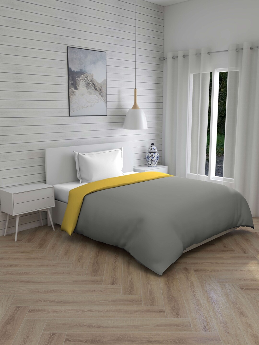 

Layers Grey & Yellow Solid AC Room 120 GSM Single Bed Comforter